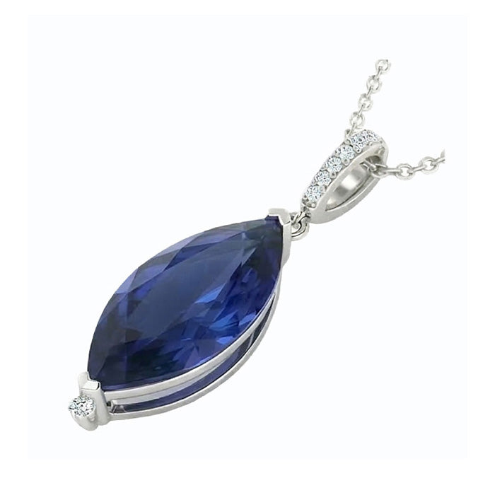 Women’s Marquise Dark Blue Sapphire & Natural Earth Mined Diamond ( Not Lab Grown ) Pendant 4.75 Carats