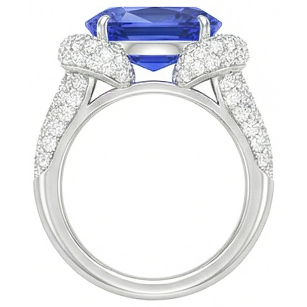natural round sapphire 4ct ring on white background