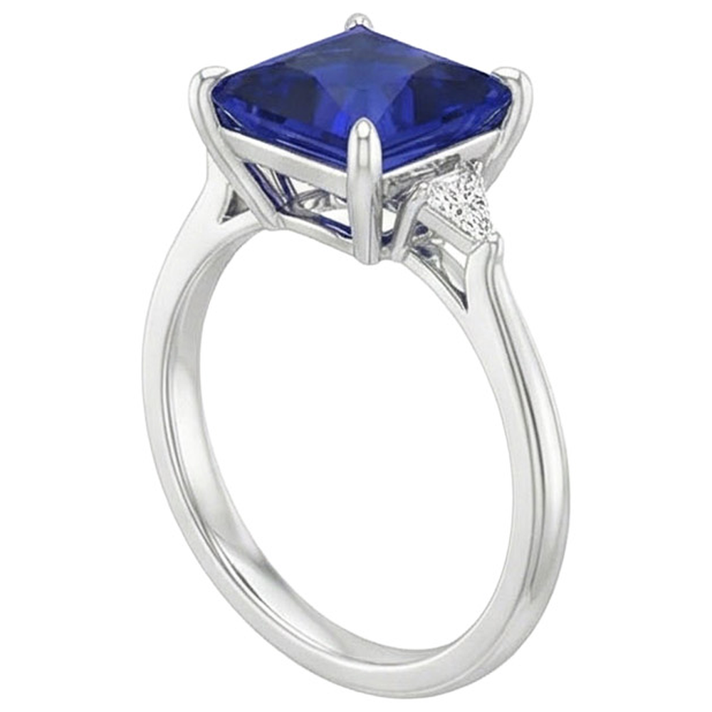 Women's Natural Earth Mined Diamond ( Not Lab Grown ) Ring Princess Blue Sapphire 5.25 Carats White Gold