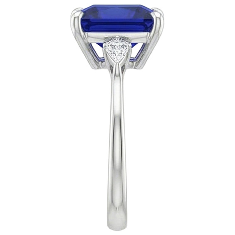 Women's Natural Earth Mined Diamond ( Not Lab Grown ) Ring Princess Blue Sapphire 5.25 Carats White Gold