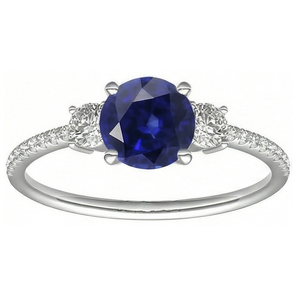 natural round sapphire 3.50ct ring top view