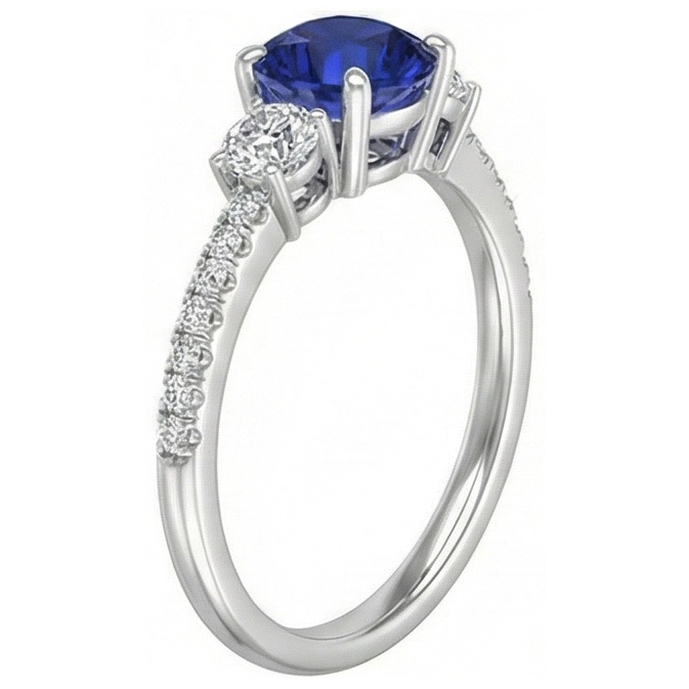natural round sapphire 3.50ct ring on white background