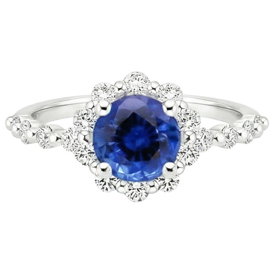 natural round sapphire 3ct ring top view