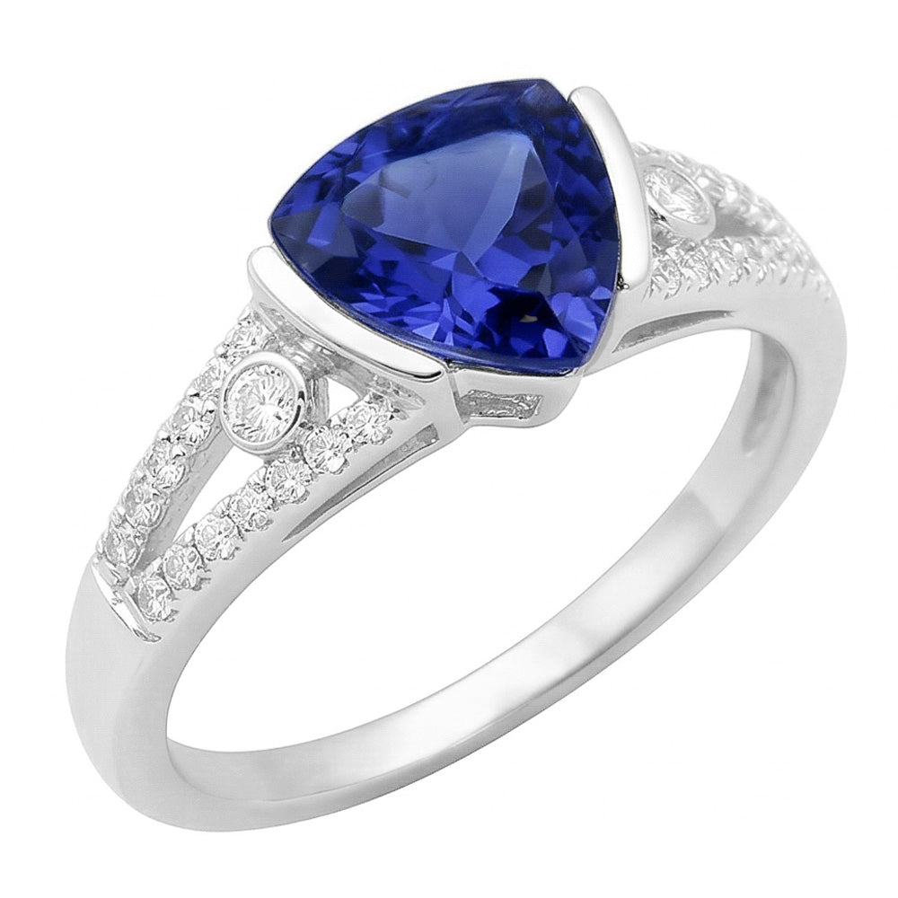 Women's Natural Earth Mined Diamond ( Not Lab Grown ) Jewelry Trillion Sapphire Ring 2.50 Carats Split Shank