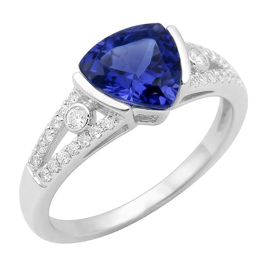 Women's Natural Earth Mined Diamond ( Not Lab Grown ) Jewelry Trillion Sapphire Ring 2.50 Carats Split Shank