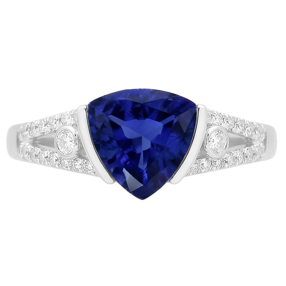 Women's Natural Earth Mined Diamond ( Not Lab Grown ) Jewelry Trillion Sapphire Ring 2.50 Carats Split Shank