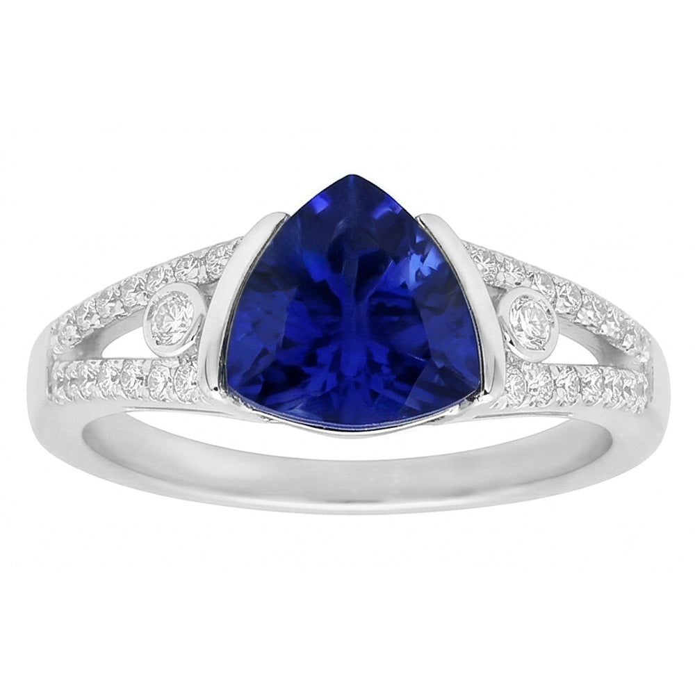 Women's Natural Earth Mined Diamond ( Not Lab Grown ) Jewelry Trillion Sapphire Ring 2.50 Carats Split Shank