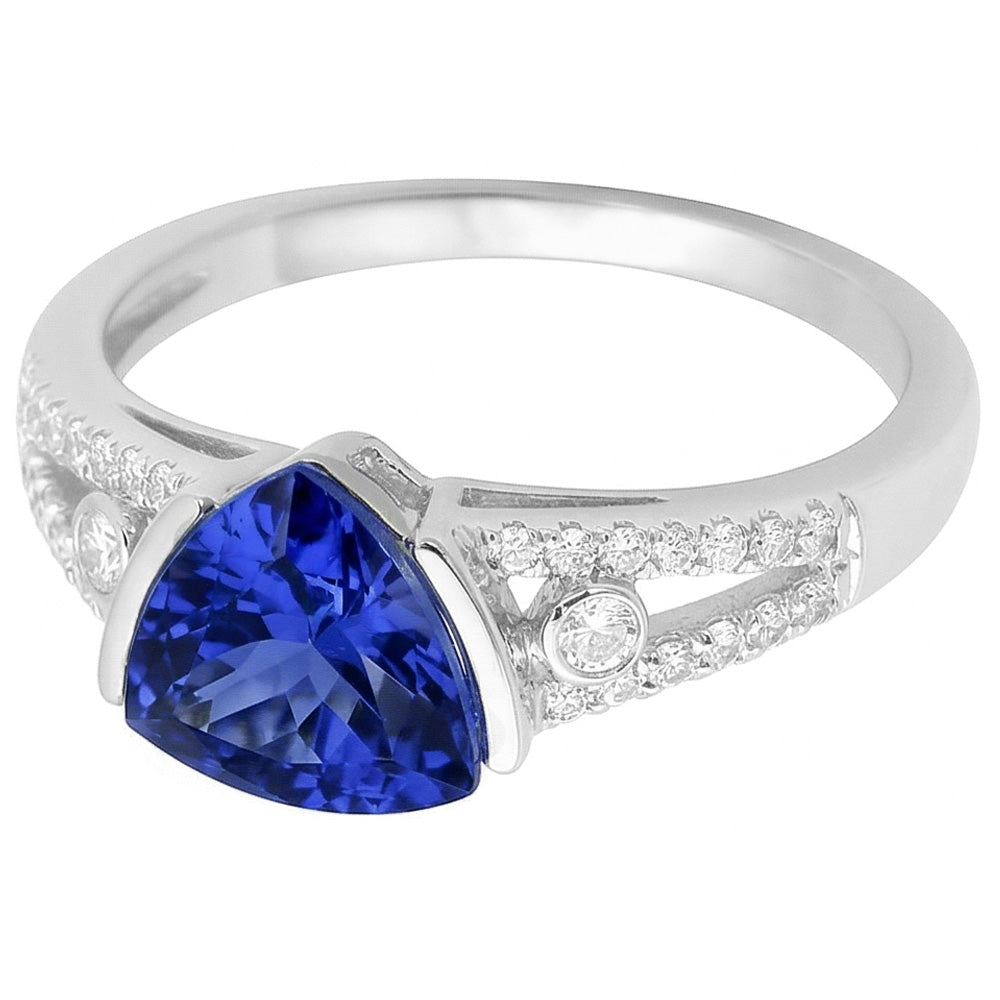 Women's Natural Earth Mined Diamond ( Not Lab Grown ) Jewelry Trillion Sapphire Ring 2.50 Carats Split Shank