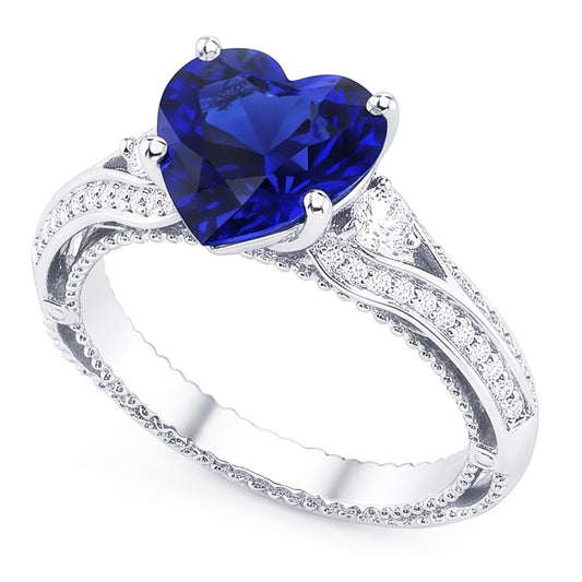 Women's Natural Earth Mined Diamond ( Not Lab Grown ) Ring Heart Shaped Sapphire 4.50 Carats Vintage Style