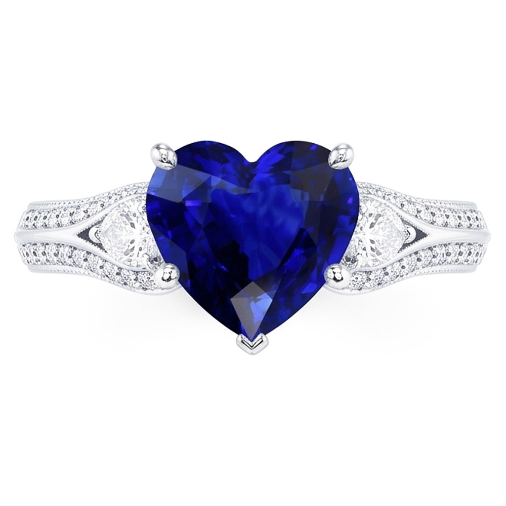 Women's Natural Earth Mined Diamond ( Not Lab Grown ) Ring Heart Shaped Sapphire 4.50 Carats Vintage Style