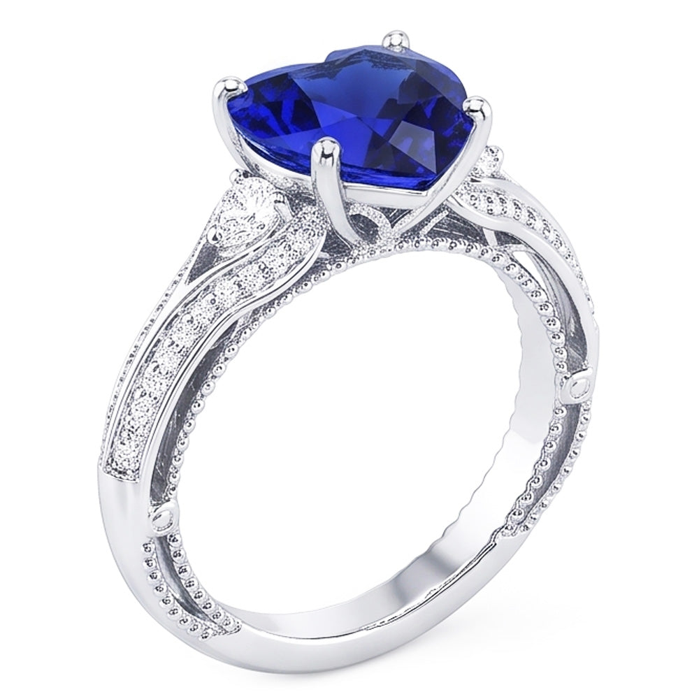 Women's Natural Earth Mined Diamond ( Not Lab Grown ) Ring Heart Shaped Sapphire 4.50 Carats Vintage Style