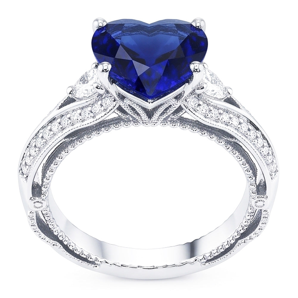 Women's Natural Earth Mined Diamond ( Not Lab Grown ) Ring Heart Shaped Sapphire 4.50 Carats Vintage Style
