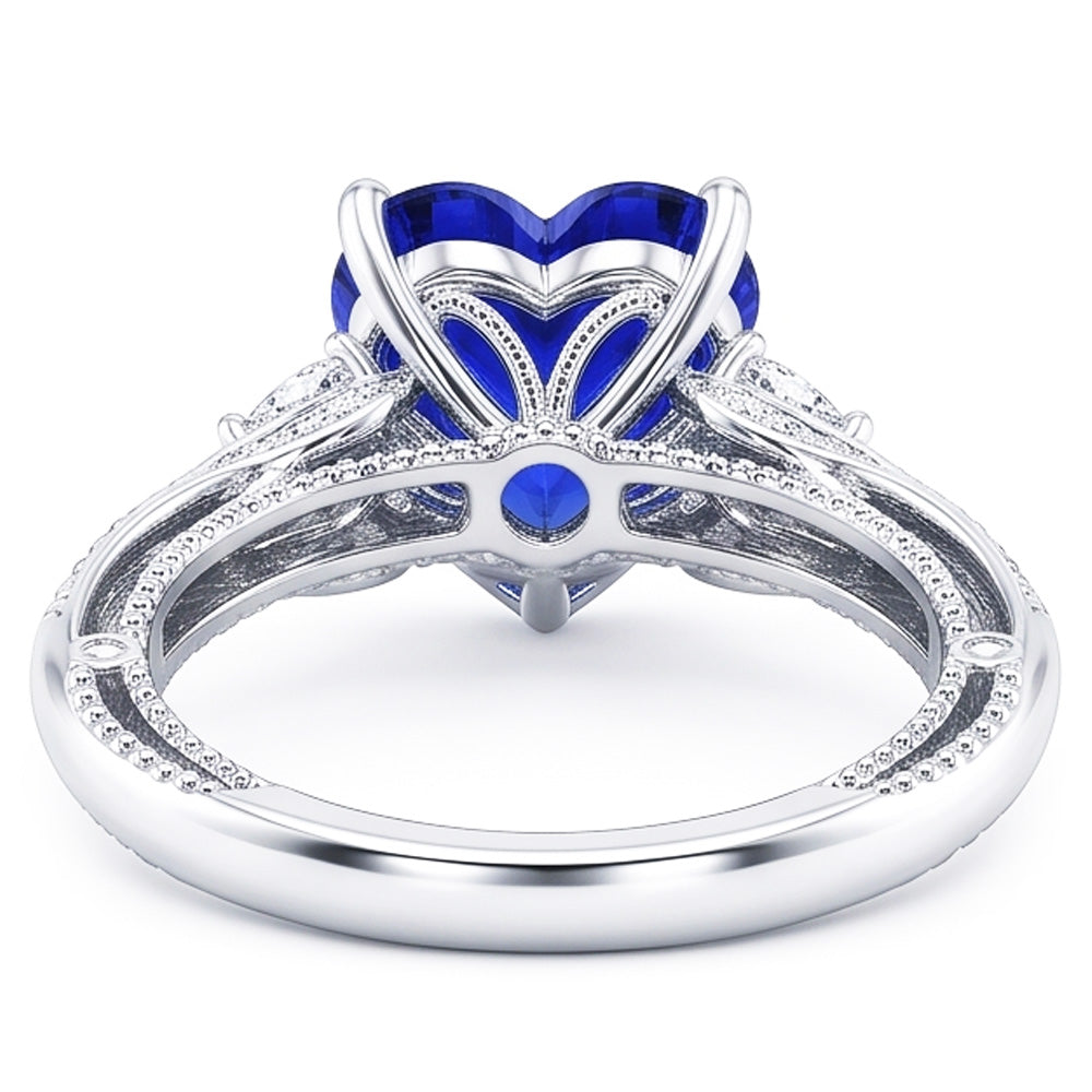 Women's Natural Earth Mined Diamond ( Not Lab Grown ) Ring Heart Shaped Sapphire 4.50 Carats Vintage Style
