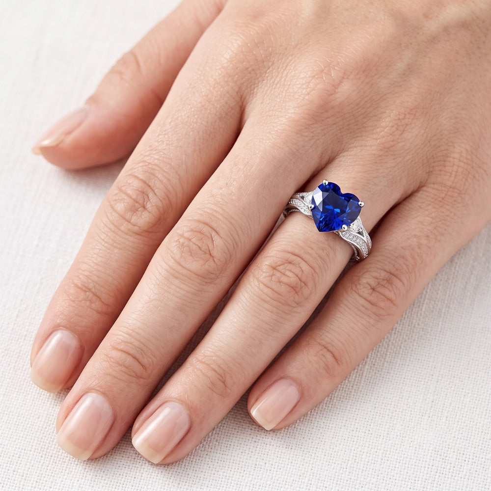 Women's Natural Earth Mined Diamond ( Not Lab Grown ) Ring Heart Shaped Sapphire 4.50 Carats Vintage Style
