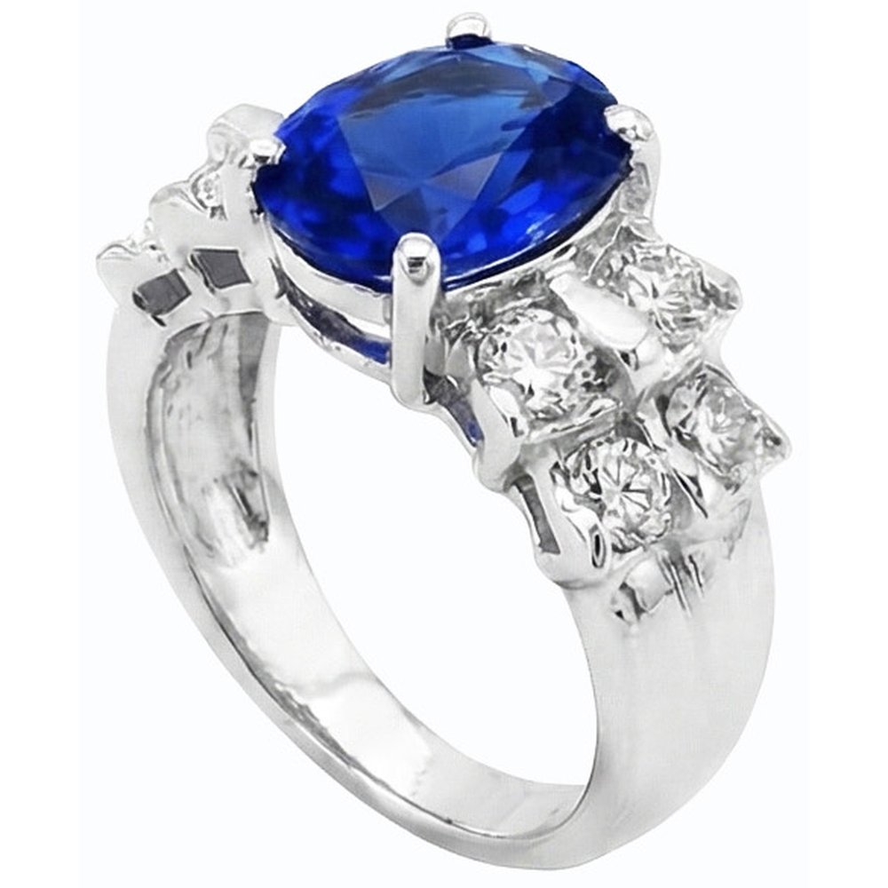 Women's Oval Blue Sapphire Wedding Ring 2.50 Carats Bar Set Natural Earth Mined Diamond ( Not Lab Grown )s