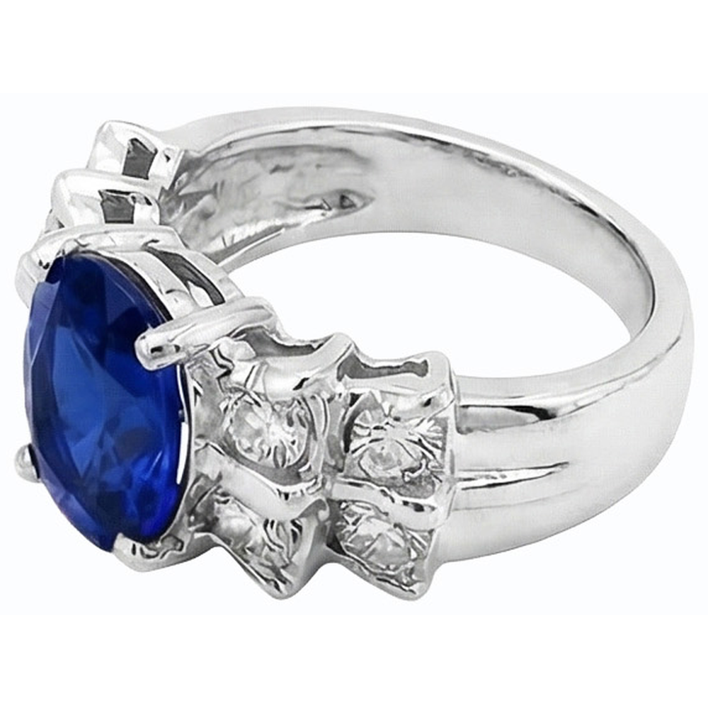 Women's Oval Blue Sapphire Wedding Ring 2.50 Carats Bar Set Natural Earth Mined Diamond ( Not Lab Grown )s