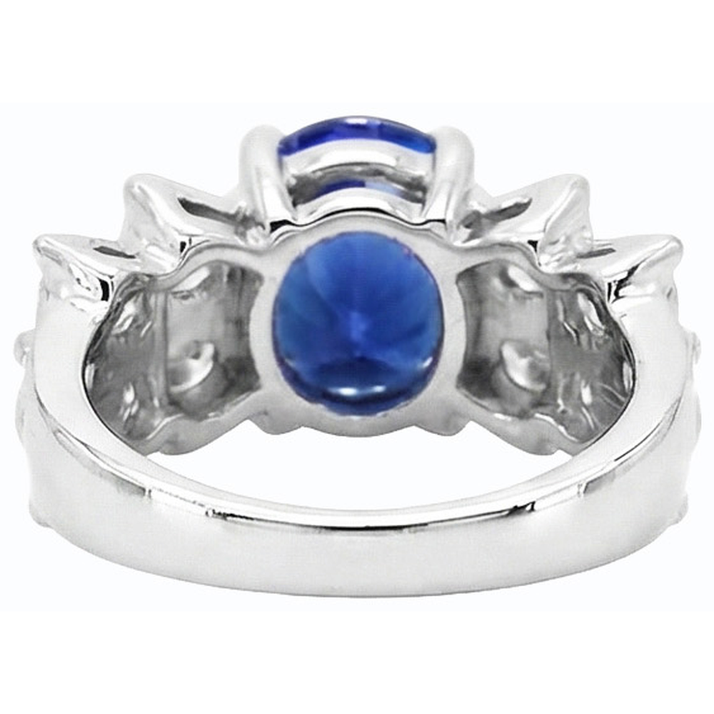 Women's Oval Blue Sapphire Wedding Ring 2.50 Carats Bar Set Natural Earth Mined Diamond ( Not Lab Grown )s
