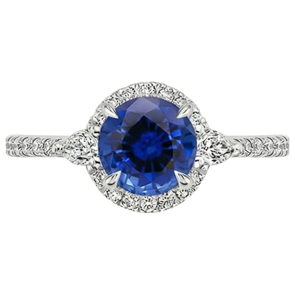 natural round sapphire 3ct ring close up detail
