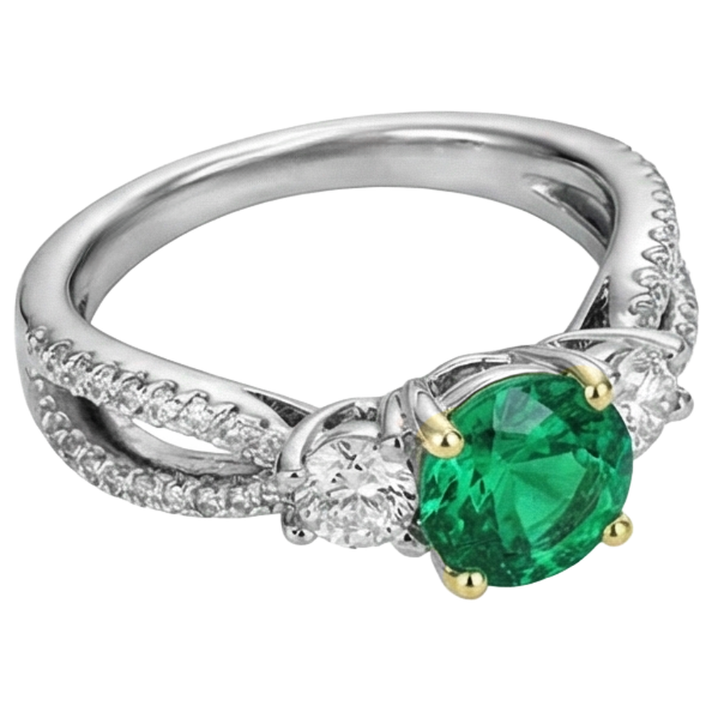 Earth-Mined Fine Emerald Gemstone Ring 2 ct Two-Tone 14K Gold – side view