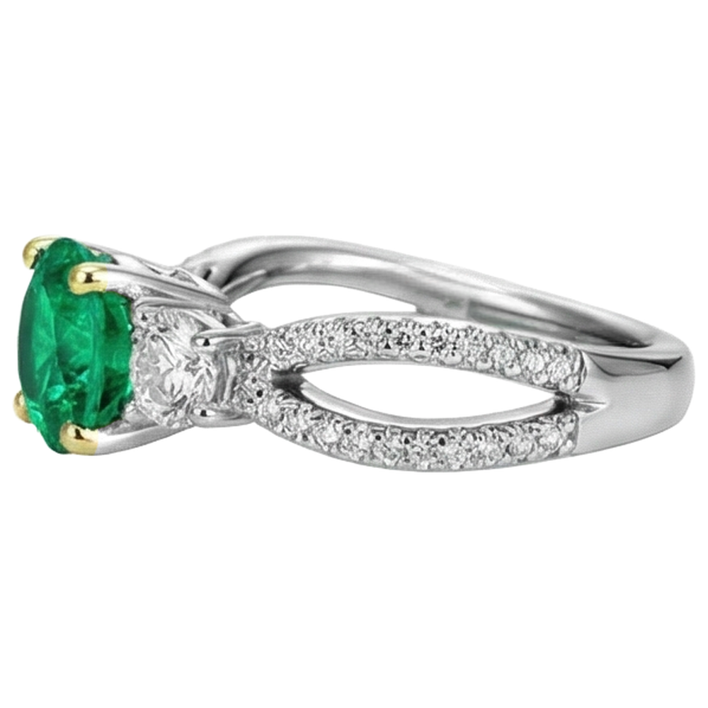 Earth-Mined Fine Emerald Gemstone Ring – profile view