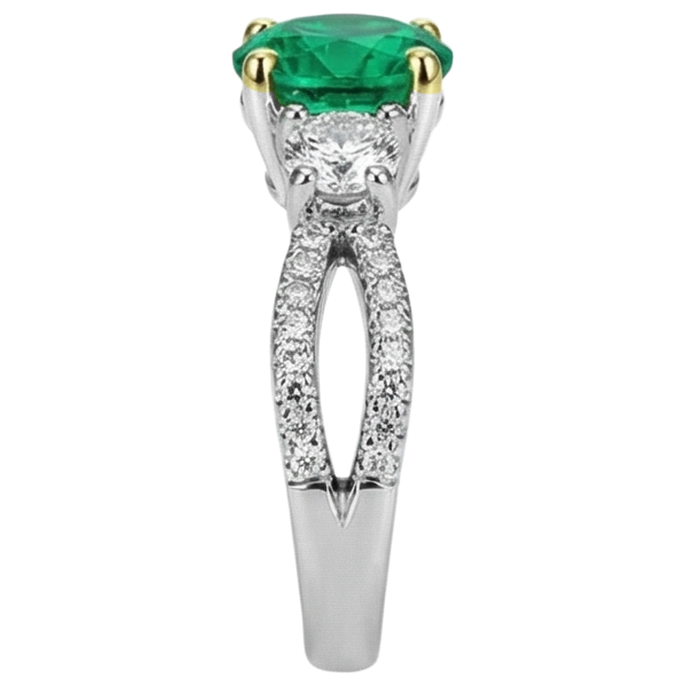 Fine Emerald Gemstone Ring 2-ct Two-Tone 14K Gold – top view