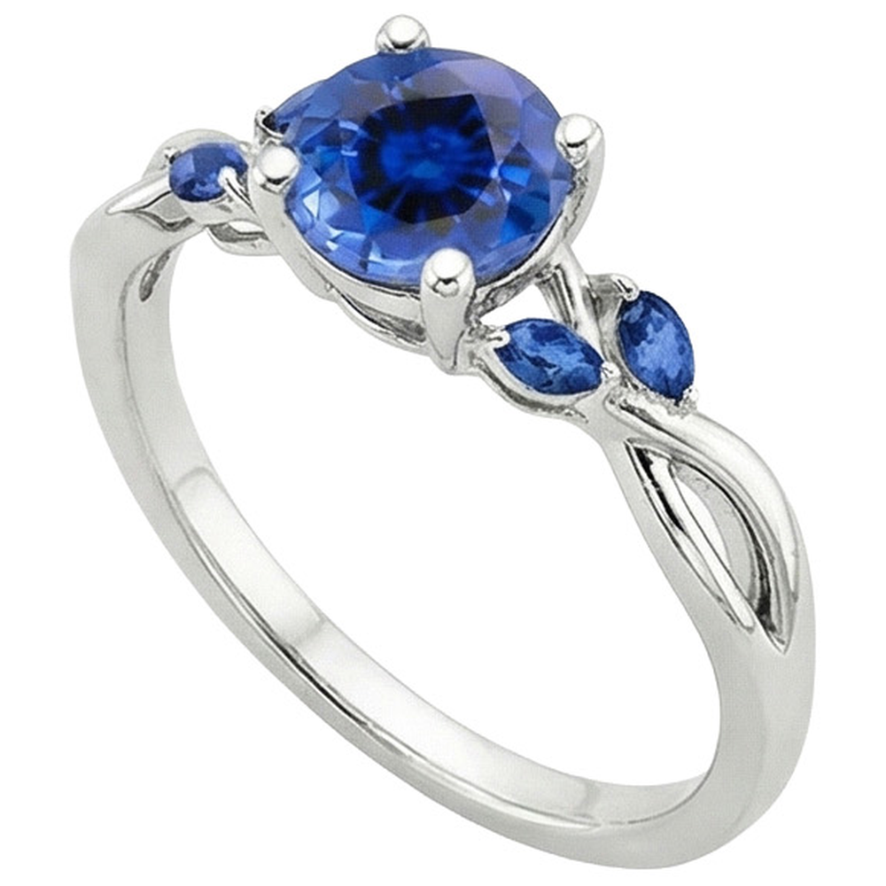 Women's Ring Round & Marquise Ceylon Sapphire Gemstones 2.50 Carats