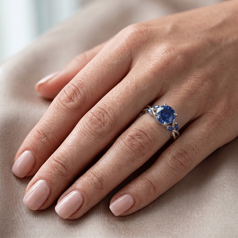 Women's Ring Round & Marquise Ceylon Sapphire Gemstones 2.50 Carats