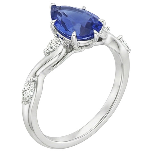 Women's Sapphire Ring Pear With Marquise Natural Earth Mined Diamond ( Not Lab Grown ) Accents 4.50 Carats