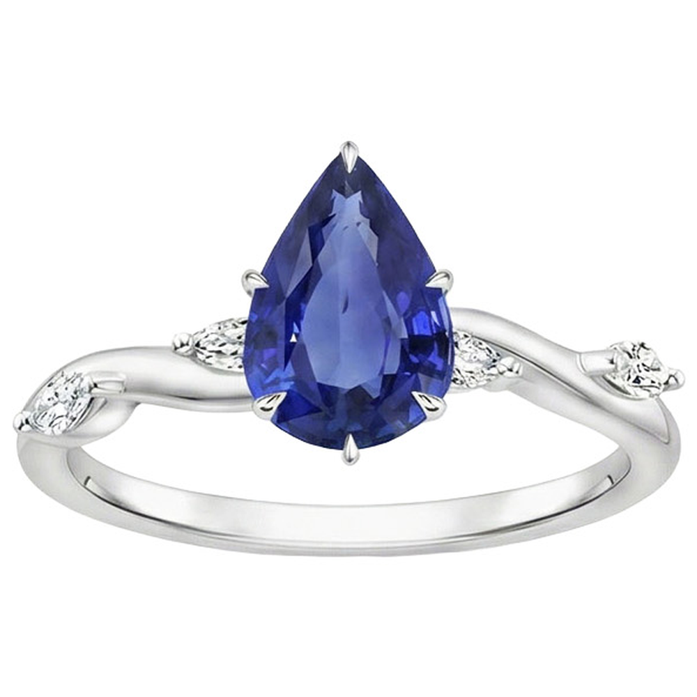 Women's Sapphire Ring Pear With Marquise Natural Earth Mined Diamond ( Not Lab Grown ) Accents 4.50 Carats