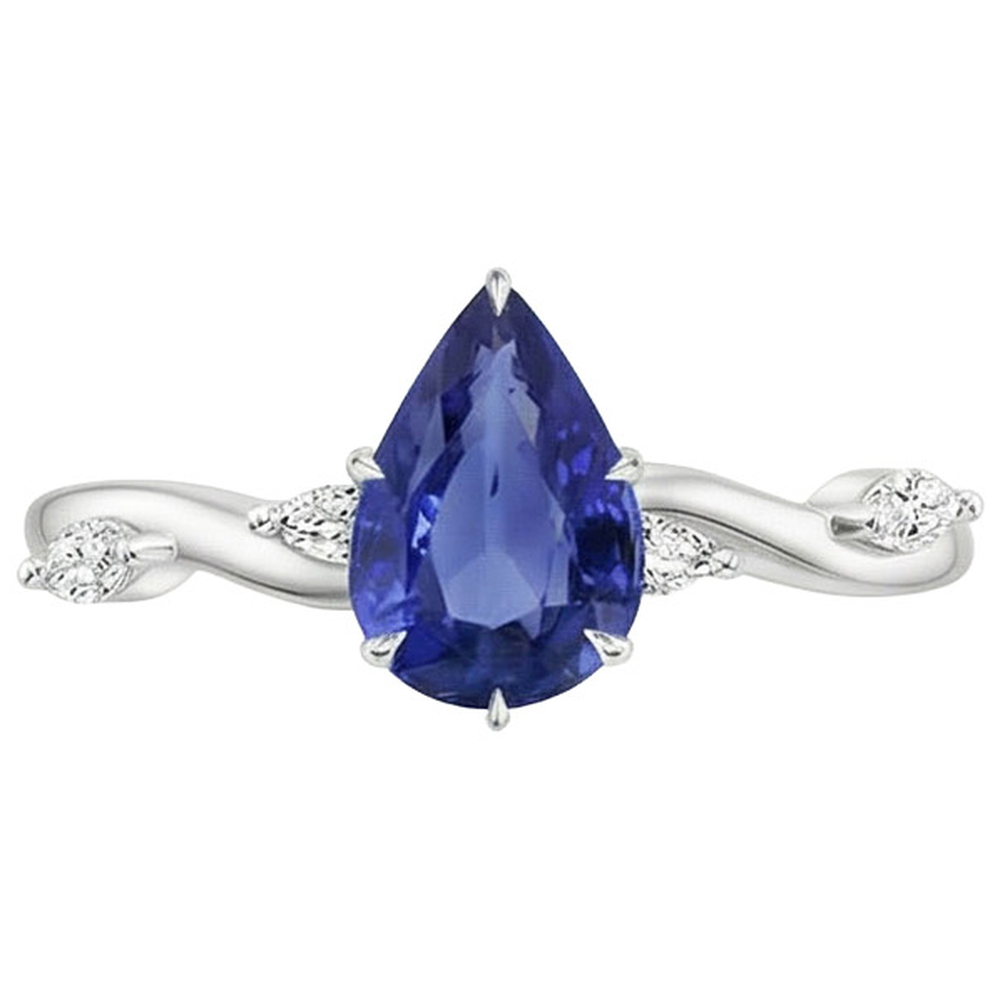 Women's Sapphire Ring Pear With Marquise Natural Earth Mined Diamond ( Not Lab Grown ) Accents 4.50 Carats