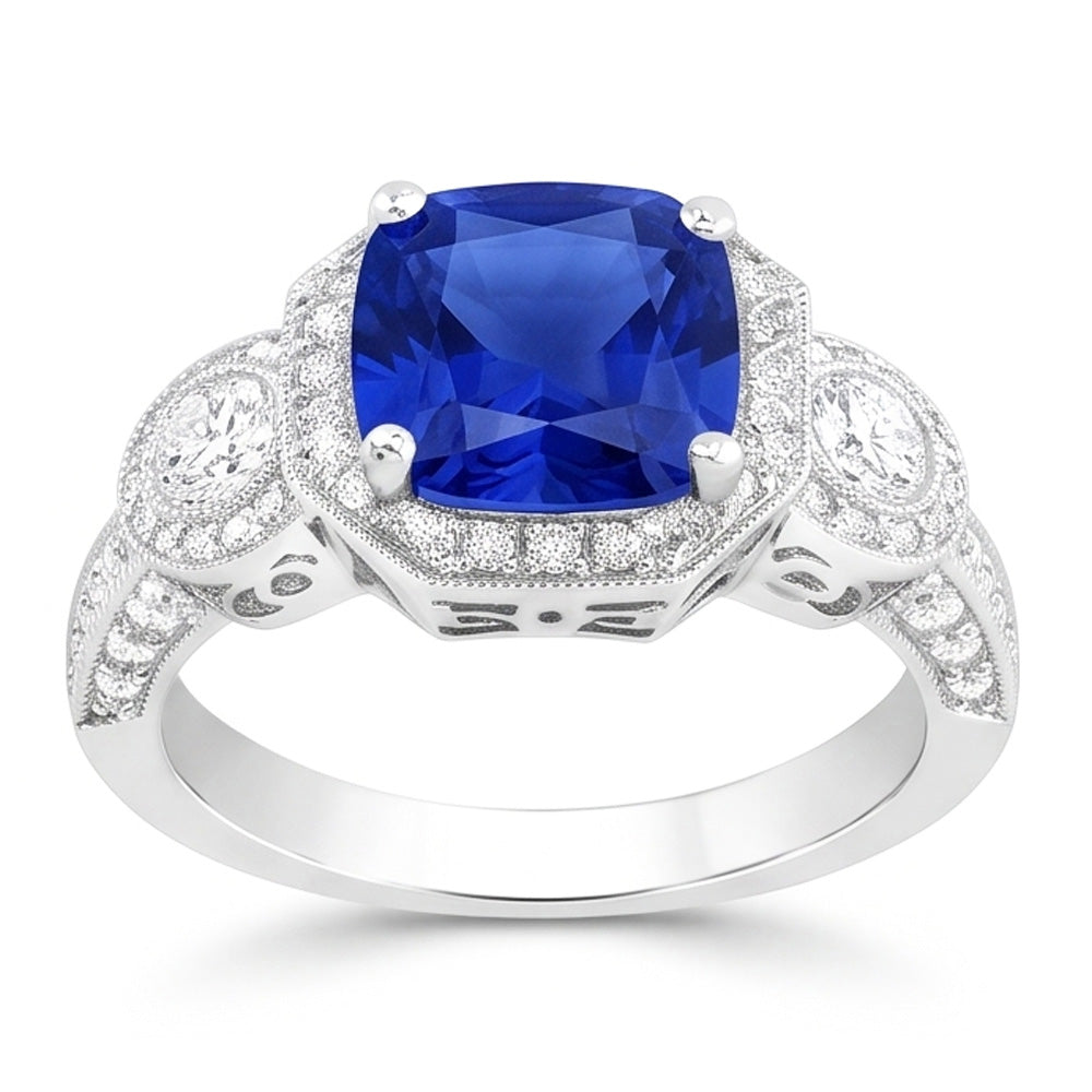 Women's Vintage Sapphire Natural Earth Mined Diamond ( Not Lab Grown ) Ring