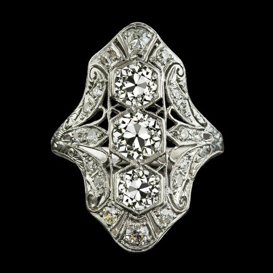 Women’s Antique Style Milligrain Ring Old Mine Cut Real Diamond 4.25 Carats - Halo Ring-harrychadent.ca