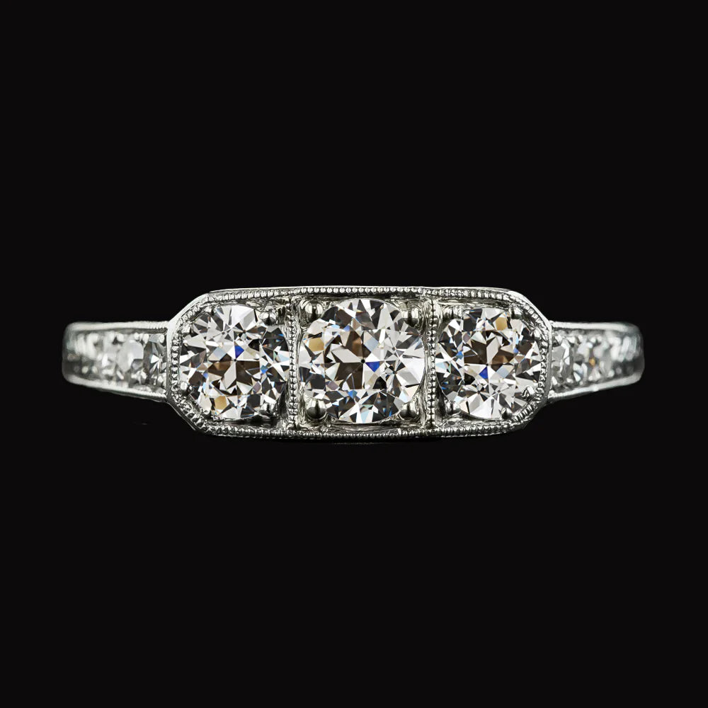 Women’s Engagement Ring Old Mine Cut Real Diamond 3.75 Carats Gold Jewelry