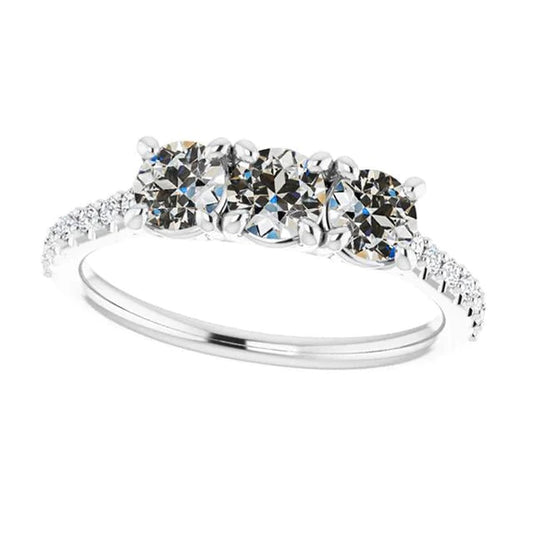 Women’s Engagement Ring Round Old Mine Cut Real Diamond Gold 4 Carats
