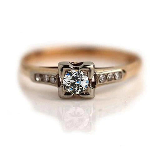Women’s Engagement Ring With Accents Round Old Cut Genuine Diamond 1 Carat
