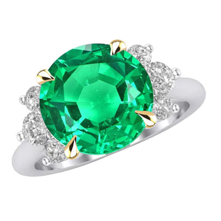 Gemstone Ring 14 Karat Two Tone Gold with Colombian Emerald – main view