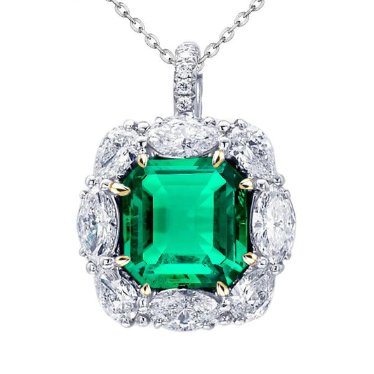 Fine Emerald Asscher Stone Pendant Necklace in 14K Two Tone Gold – main view