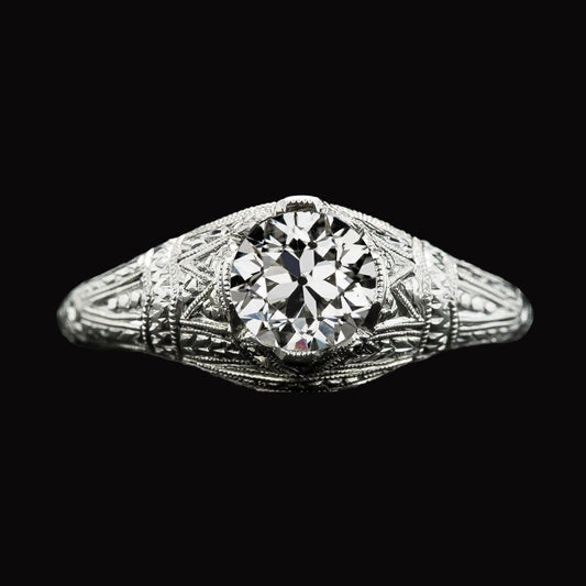 Women’s Gold Solitaire Ring Old Cut Real Diamond Antique Style 2 Carats