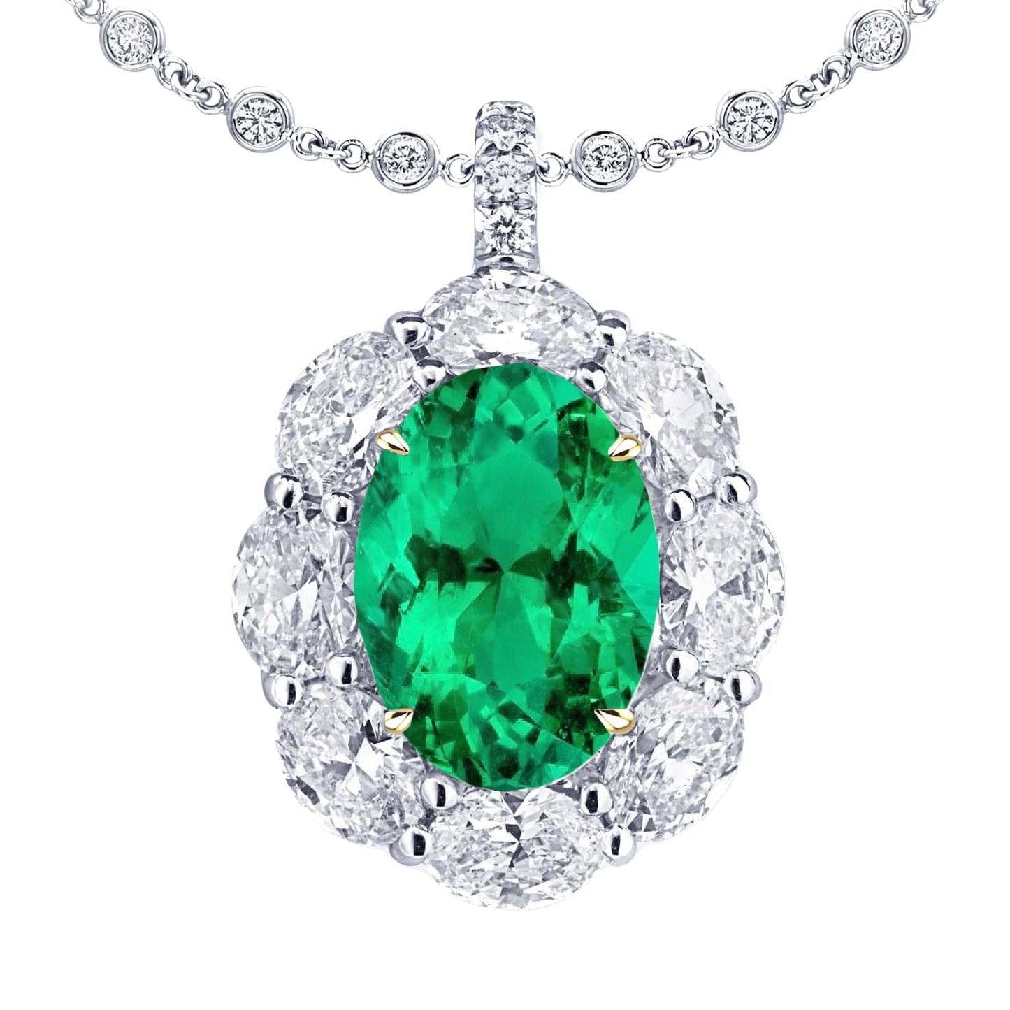 Emerald Oval Stone Pendant Necklace in 14 Karat Two Tone Gold – main view