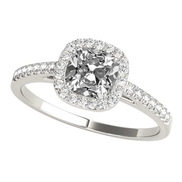 Women's Halo Ring Cushion Old Cut Real Diamond Pave Set 6.50 Carats