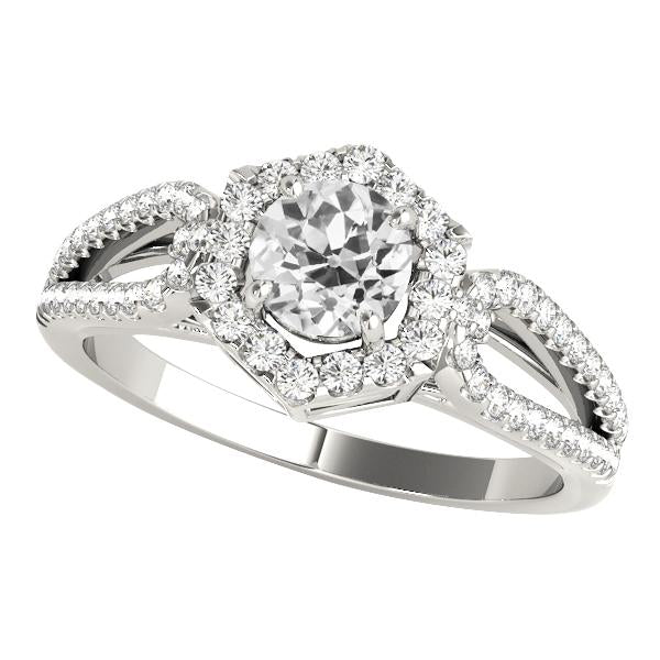 Women’s Halo Ring Old Cut Round Real Diamonds 4.75 Carats Split Shank