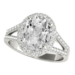 Women’s Halo Ring Oval Real Old Miner Diamond Prong Split Shank 7.25 Carats