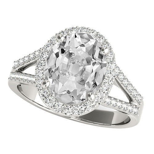 Women’s Halo Ring Oval Real Old Miner Diamond Prong Split Shank 7.25 Carats - Halo Ring-harrychadent.ca