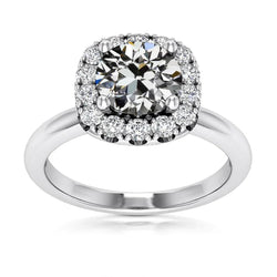 Women’s Halo Ring Round Old Mine Cut Natural Earth Mined Diamond 4.55 Carats 14K Gold