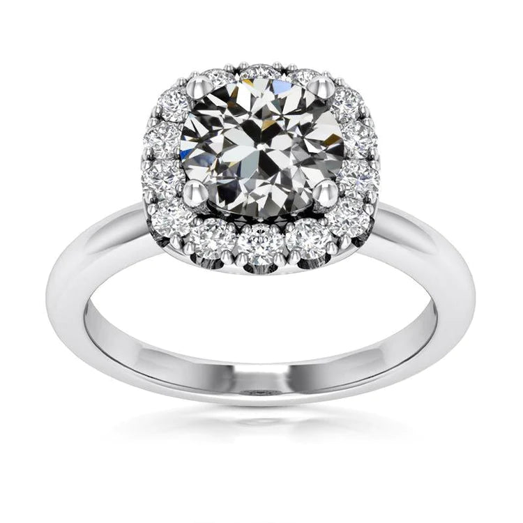 Women’s Halo Ring Round Old Mine Cut Natural Diamond 4.55 Carats 14K Gold