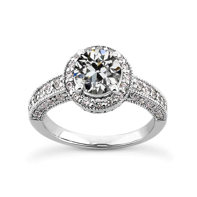 Women’s Halo Ring Round Old Miner Natural Diamond 4.75 Carats