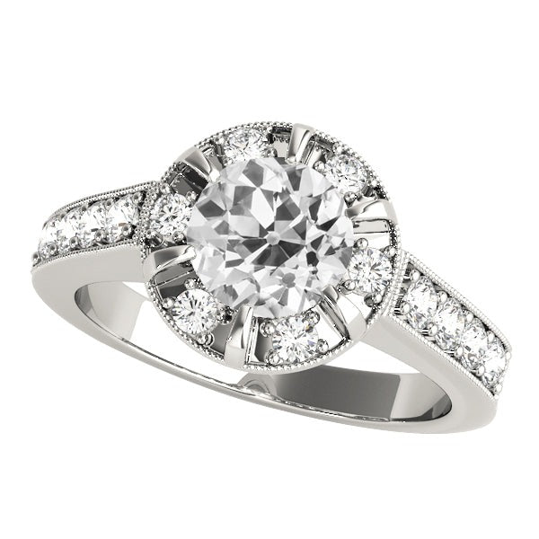 Women’s Halo Ring Round Real Old Mine Cut Diamonds Prong Set 4 Carats