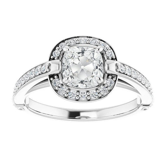 Women’s Halo Ring Round & Cushion Old Cut Real Diamonds 7.25 Carats Jewelry