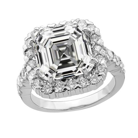 Women’s Halo Round & Asscher Real Diamond Ring 14K White Gold 6.50 Carats