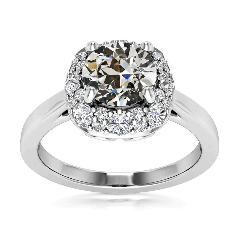 Women’s Halo Wedding Ring Round Old Miner Real Diamond 5.25 Carats 14K Gold